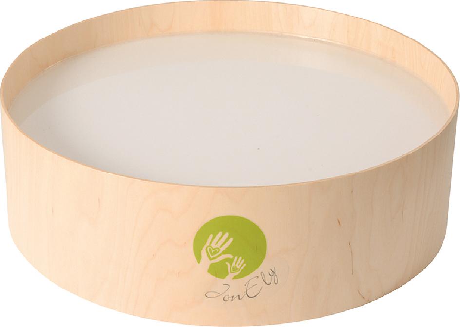 Ronde lichttafel met houten onderstel, ideaal voor het ontdekken van kleuren en vormen met transparante objecten.