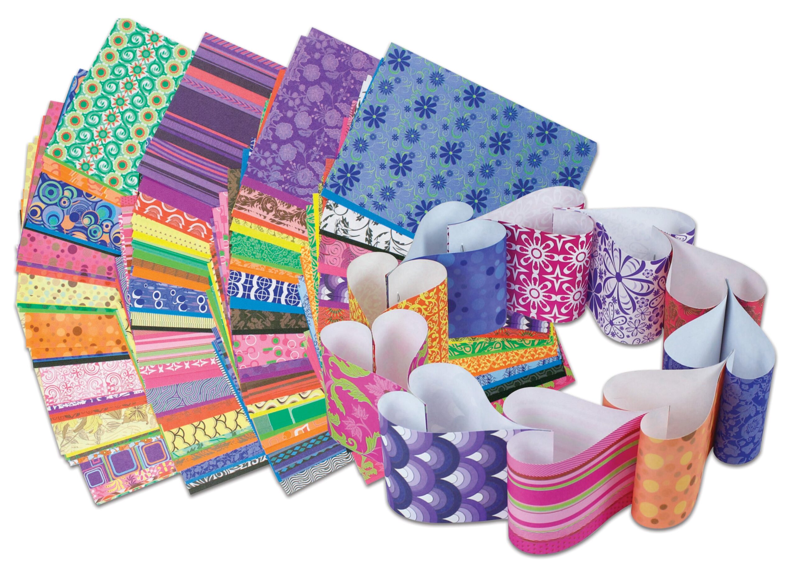 Kleurrijke decoratieve papierset met diverse patronen en texturen, ideaal voor creatief knutselen en DIY-projecten.