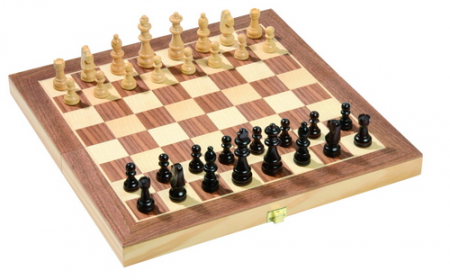Uitklapbaar schaakkoffertje 29,5x29,5cm uitgevouwen