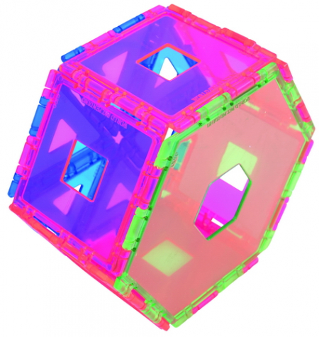 XEO Geo constructie set transparant met 70 driehoeken, 84 vierkanten, 28 rechthoeken, 8 vijfkanten en 8 zeskanten in kunststof opbergdoos