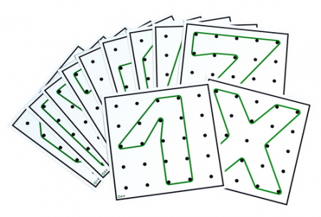 Geobord, oefenkaarten, set 1, met 1 elastiek, 12 dubbelbedrukte kaarten 16 x 16 cm