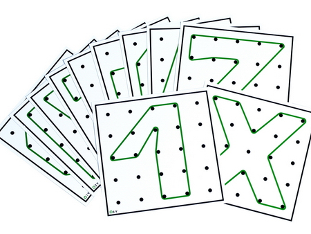 Geobord, oefenkaarten, set 1, met 1 elastiek, 12 dubbelbedrukte kaarten 16 x 16 cm