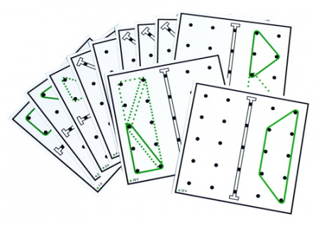 Geobord, oefenkaarten, set 4, cirkels, 12 dubbel bedrukte kaarten 16 x 16 cm