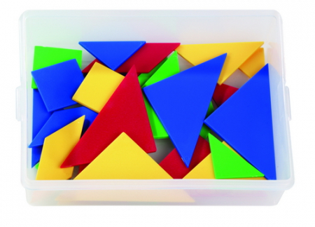 Tangram figuren in kunststof doos, 4 sets van 7 figuren