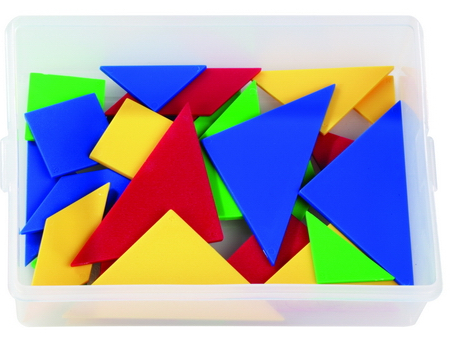 Tangram figuren in kunststof doos, 4 sets van 7 figuren