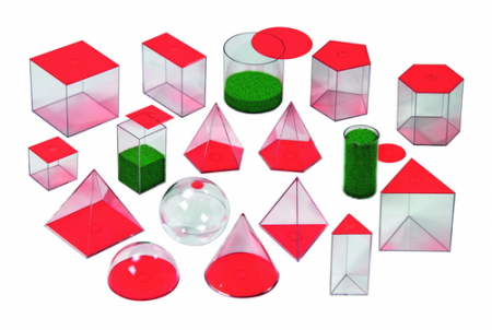 Geometrische  vormen, vulbaar met vloeistof en af te sluiten met deksel. 17 vormen tot 6 cm hoog.