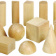 Houten geometrische blokken, 15 3D vormen, hoogte tot 7,5 cm, totaal 12 stuks