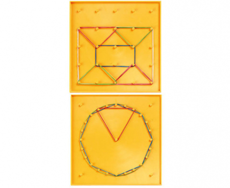 Dubbelzijdig Geobord met vierkant 5 x 5 pinnetjes en aan de andere zijde een cirkelvorm, 17,5 x 17,5 cm