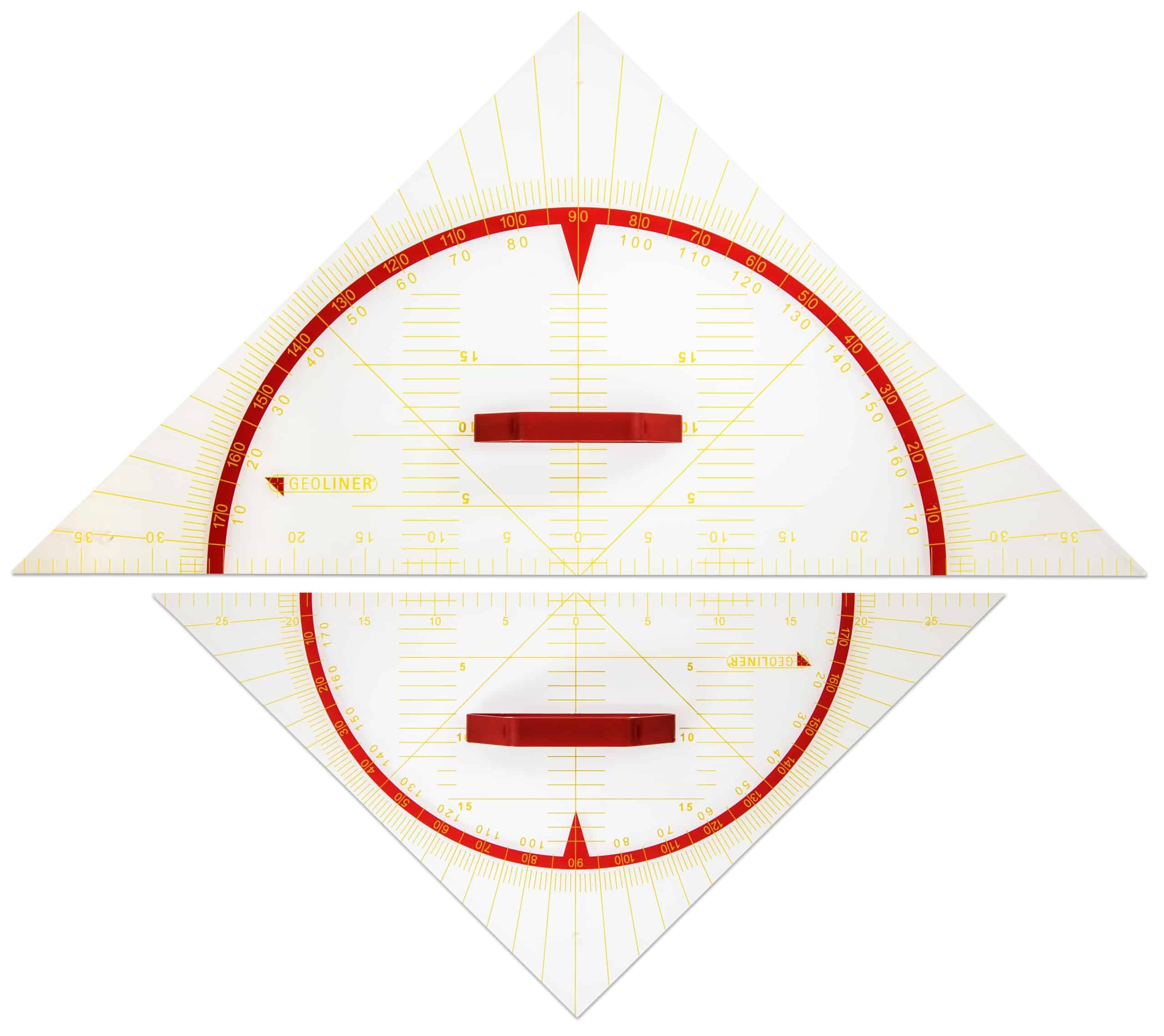 GL-geo vierkant van 60 cm met duidelijke schaalverdeling en rode handgrepen voor nauwkeurig meten en tekenen.