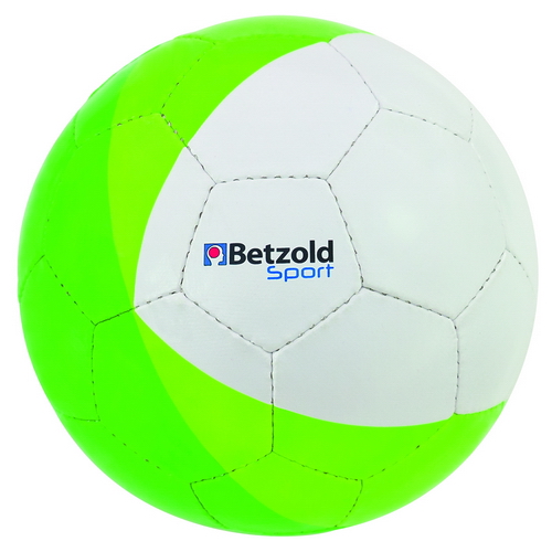 Lichtgewicht groene voetbal maat 5 van synthetisch leer met glanzende coating en opvallend design.