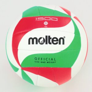Volleybal Soft Touch met een diameter van 21 cm, synthetisch leer, ideaal voor beginners, in groen-rood-witte kleuren.