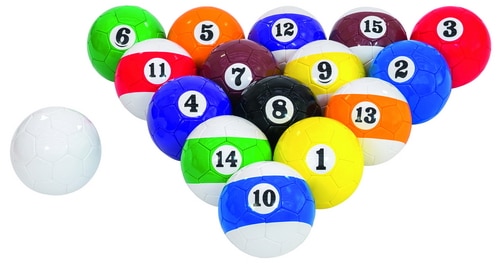 Voetbal biljart-set, maat 4, met kleurrijke ballen genummerd van 1 tot 14 en een witte cuebal voor een unieke spelervaring.
