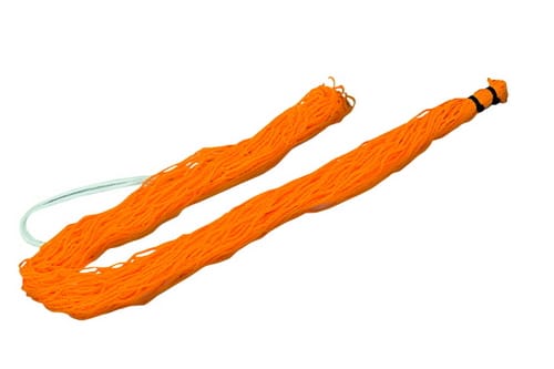 Oranje ballennet voor het vervoeren en opbergen van meerdere ballen, ideaal voor gym en sportdagen.