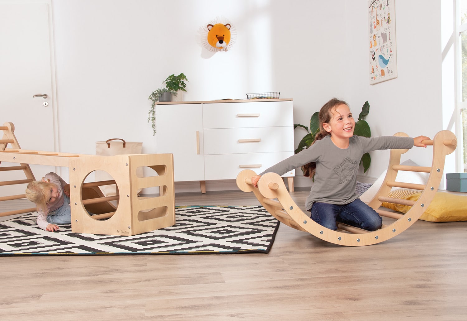 Klim & Klauter Set van massief hout, 46x46x46 cm, met antislip oppervlak, kinderen oefenen motorische vaardigheden.