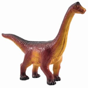 Zachte, flexibele mega Brachiosaurus in bruin en geel, ideaal voor spelenderwijs leren over dinosaurussen.