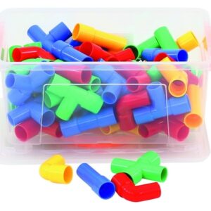 Kleurige constructiebuisjes in een doorzichtige doos, 80 stuks, 7,5 cm, geschikt voor techniek en spel.