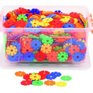 Kleurige plastic sneeuwvlok bouwblokken (3,3 cm) in een doorzichtige doos, 1000 stuks voor creatief spel.