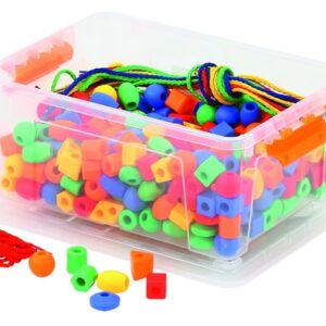Kleine kralen in opbergdoos, 360 stuks, kleurrijk, inclusief 8 veters van 90 cm, geschikt voor kinderen vanaf 3 jaar.
