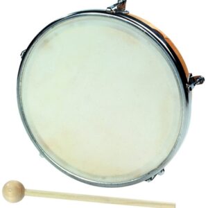Handtrommel van 20 cm met houten slagstok, ideaal voor muziekonderwijs en ritmische oefeningen.