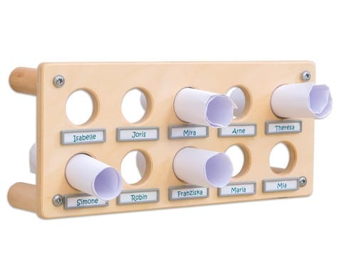 EduCasa ouderpost rechthoek 10 vaks in natuurlijke ahornkleur met 10 vakken voor oudercommunicatie en naamlabels.
