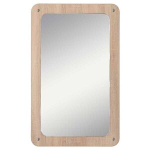 EduCasa spiegel met afgeronde hoeken, veiligheidsglas, maat S (70x44cm), houten frame in lichte kleur.