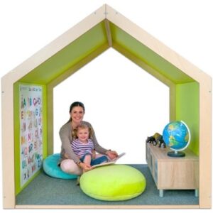 EduCasa Speelhuis XXL in modern lime decor, met berken multiplex en eiken panelen, biedt een veilige speelruimte voor kind...