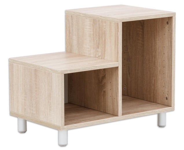 EduCasa L-vorm kast van 55 cm, met een lichte houtlook en open opbergruimtes, ideaal voor hoeken en kleine ruimtes.