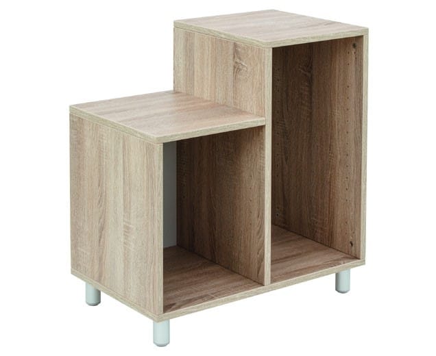 EduCasa L-vorm kast van 75 cm, met een slimme hoekconstructie en twee open opbergvakken in een lichte houtlook.