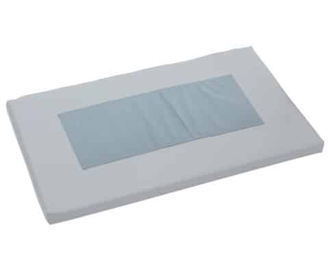 Comfortabel, dubbel zitkussen voor kastelementen in de EduCasa-serie, met een lichtgrijze en blauwe kleur.
