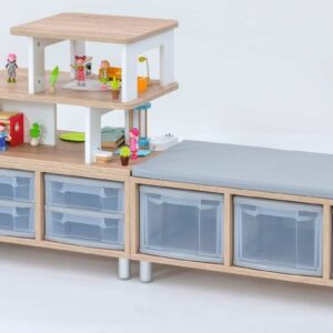 EduCasa Kasten Combinatie Poppenhuis met opbergvakken en speelruimte, ideaal voor creatief rollenspel en organisatie.