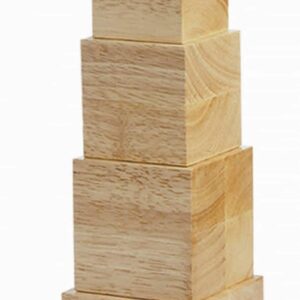 Houten Toren met stapelbare blokken in verschillende groottes, ideaal voor peuters en oudere kinderen om te leren balanceren.