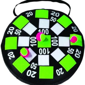 Klittenband dartspel met kleurrijke doelvakken en zachte ballen, ideaal voor buitenactiviteiten en leerdoelen.