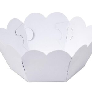 Witte papieren schaal met golfrand, set van 10 stuks, ideaal voor snacks of kleine gerechten.