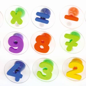 Reuzen cijfer stempels in diverse kleuren, cijfers 0-9 en rekensymbolen, geschikt voor creatieve rekenactiviteiten.