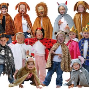 13 schattige verkleedkostuums voor peuters, waaronder dieren zoals olifant, leeuw, tijger en luipaard.