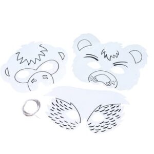 Set van 8 dierenmaskers in zwart-wit, inclusief een beren- en muizengezicht, met losse onderdelen. Geschikt voor creatief ...