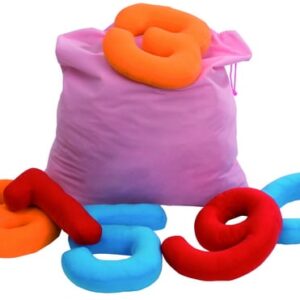 Zachte stoffen nummers 0-9 in diverse kleuren, met een roze zak, ideaal voor telrij tot 10. Niet geschikt voor kinderen on...