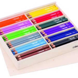 144 kleurrijke potloden in een houten opbergdoos met deksel, ideaal voor leren schilderen en schrijven.