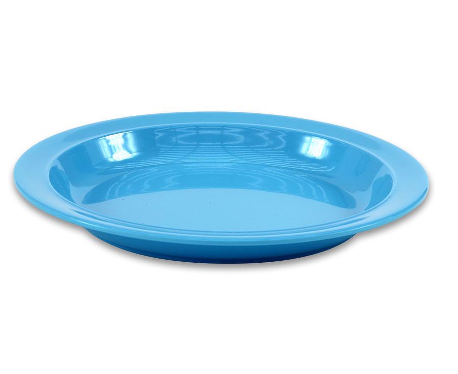Klein blauw soepbord van 18,5 cm, met een gladde, glanzende afwerking, ideaal voor huis- en poppenhoek.