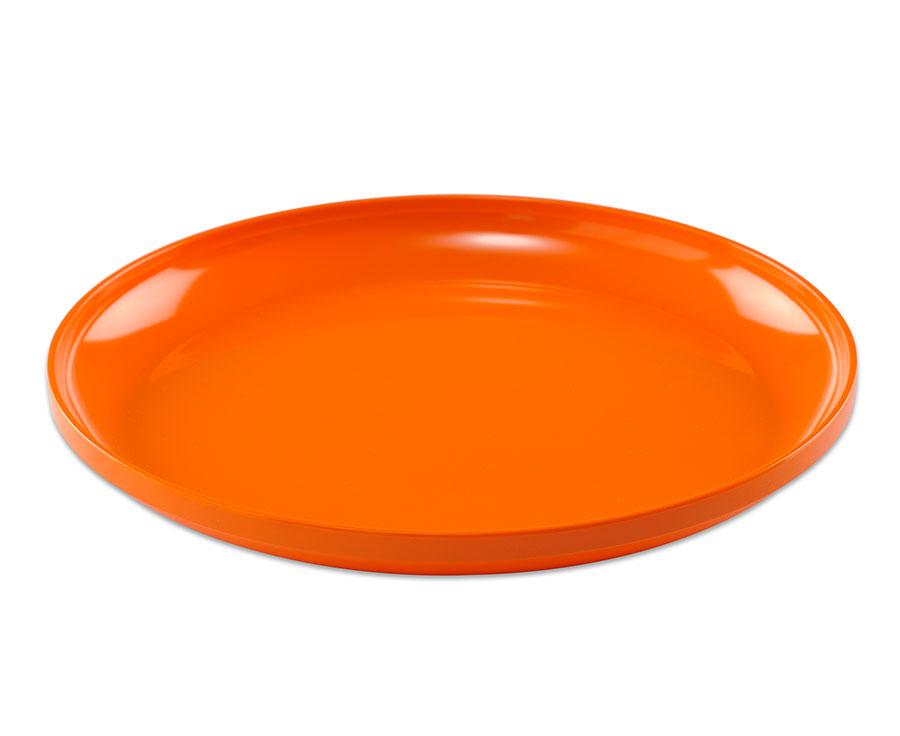 Groot oranje bord van 25 cm, geschikt voor gebruik in huis- en poppenhoek, leermiddelen en speelhoeken.