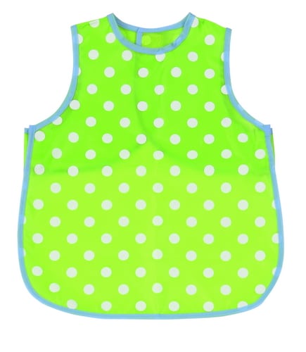 Groene slabbetjes met witte stippen en blauwe rand, ideaal voor de huis- en poppenhoek en spel- en ontwikkelingsactiviteiten.