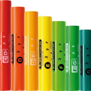 Soprano Boomwhackers set met 7 kleurrijke pijpen, van cis2 tot g2, voor muziekonderwijs en creativiteit in de klas.