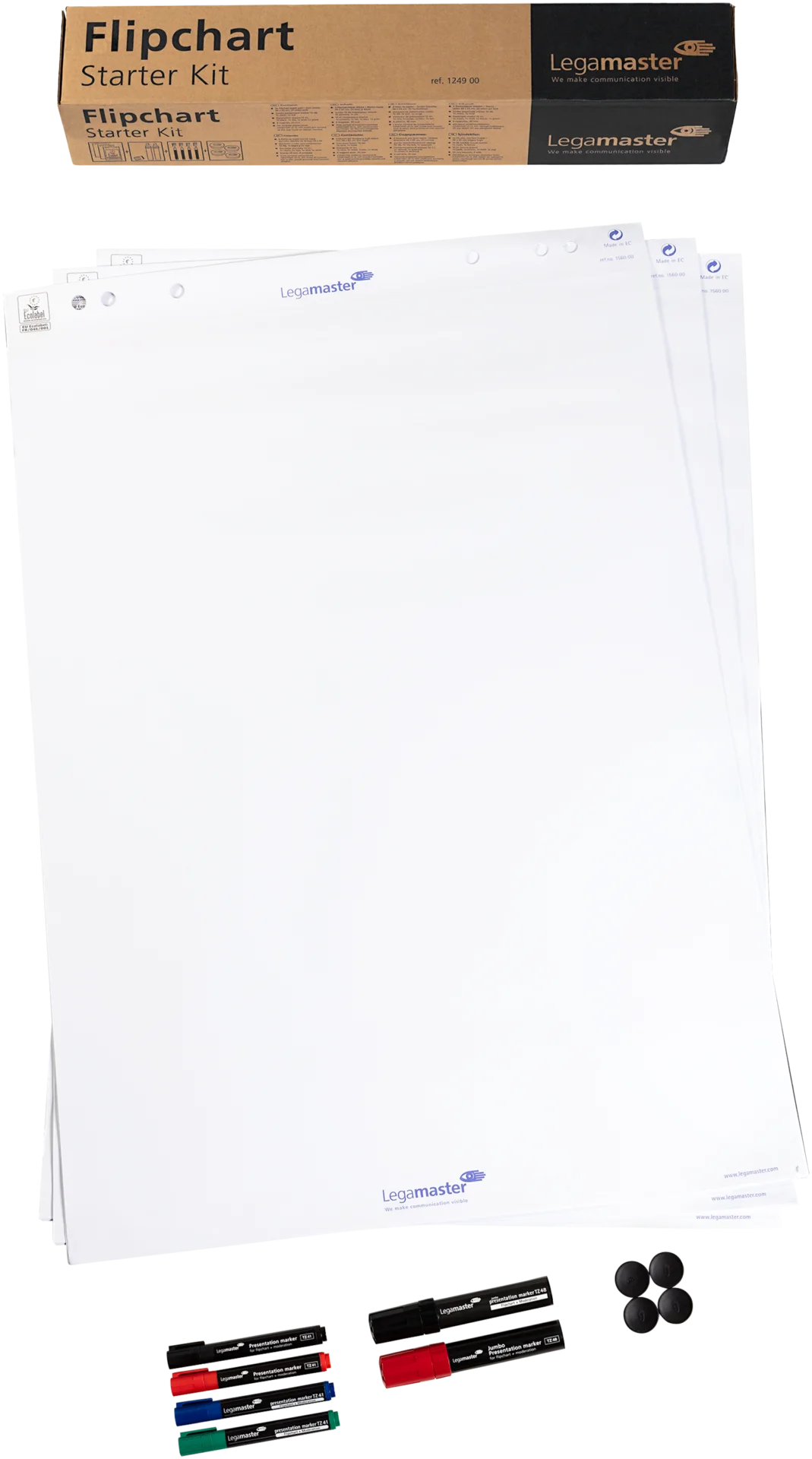 Legamaster STARTER flipchart accessoire set met vellen, stiften en accessoires, ideaal voor vergaderingen en presentaties.