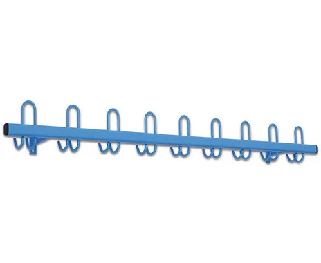 Blauwe wandkapstok met meerdere haken, ideaal voor jassen en tassen in klaslokalen. Geschikt voor kinderen.