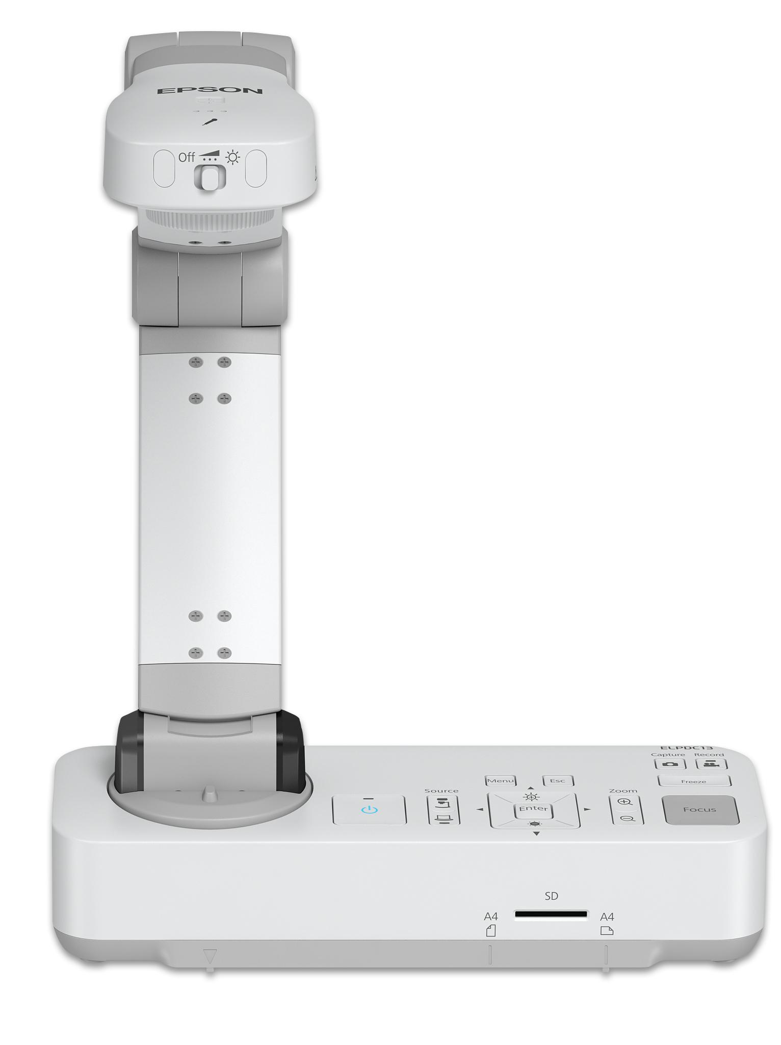 Epson ELPDC13 documentcamera met verstelbare arm en bedieningspaneel voor eenvoudig gebruik.