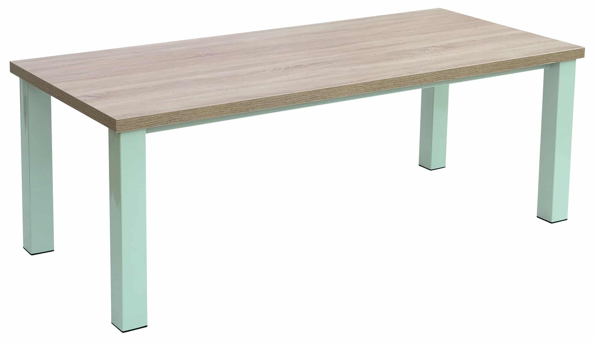 Bistro essBAR Tafel met stabiel metalen frame en slijtvaste houten blad, ideaal voor scholen en bedrijfskantines.