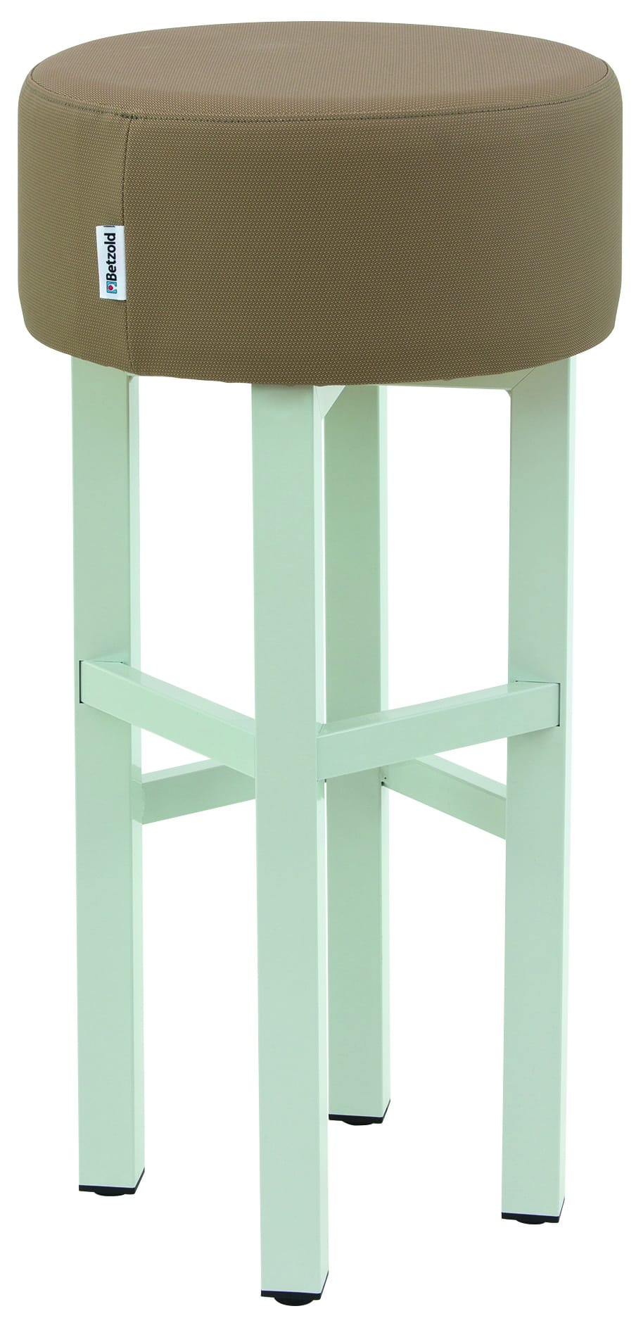 Ronde barkruk met lichte, elegante uitstraling en comfortabele zitting, ideaal voor moderne kantines en informele zitruimtes.