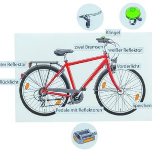 Magnetische kaart van een fiets met 8 onderdelen en Engelstalige/Duitstalige woordkaarten.