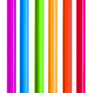 Zes kleurrijke gymnastiekstangen in roze, blauw, groen, oranje, geel en rood, geschikt voor buitenlessen en sportactivitei...