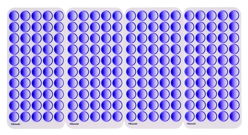 Set van 400 paarse stickers voor gebruik met de Tellimero sprekende pen, gepresenteerd op vier vellen.